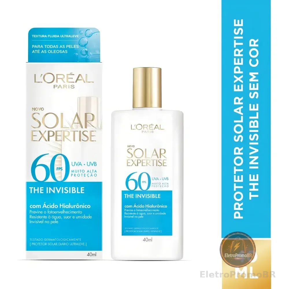 Protetor Solar Facial Fps 60 Antifotoenvelhecimento Com Ácido Hialurônico, Textura Leve E Resistente À Água, Sem Cor, Solar Expertise L'oréal Paris 40g