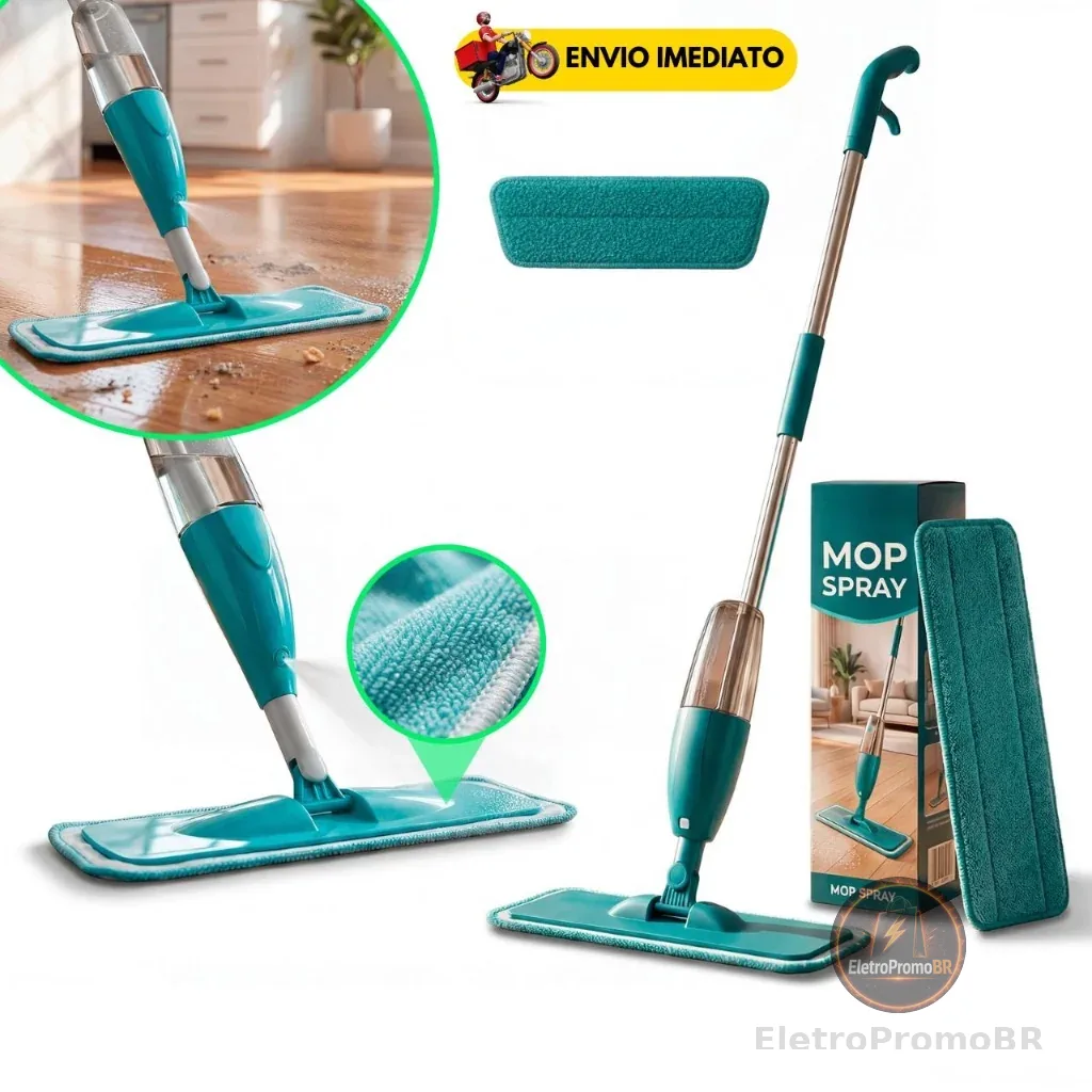 Mop Spray Flat Esfregão Giratório PRO Magico Com Reservatorio Rodo De Limpeza Refil Microfibra
