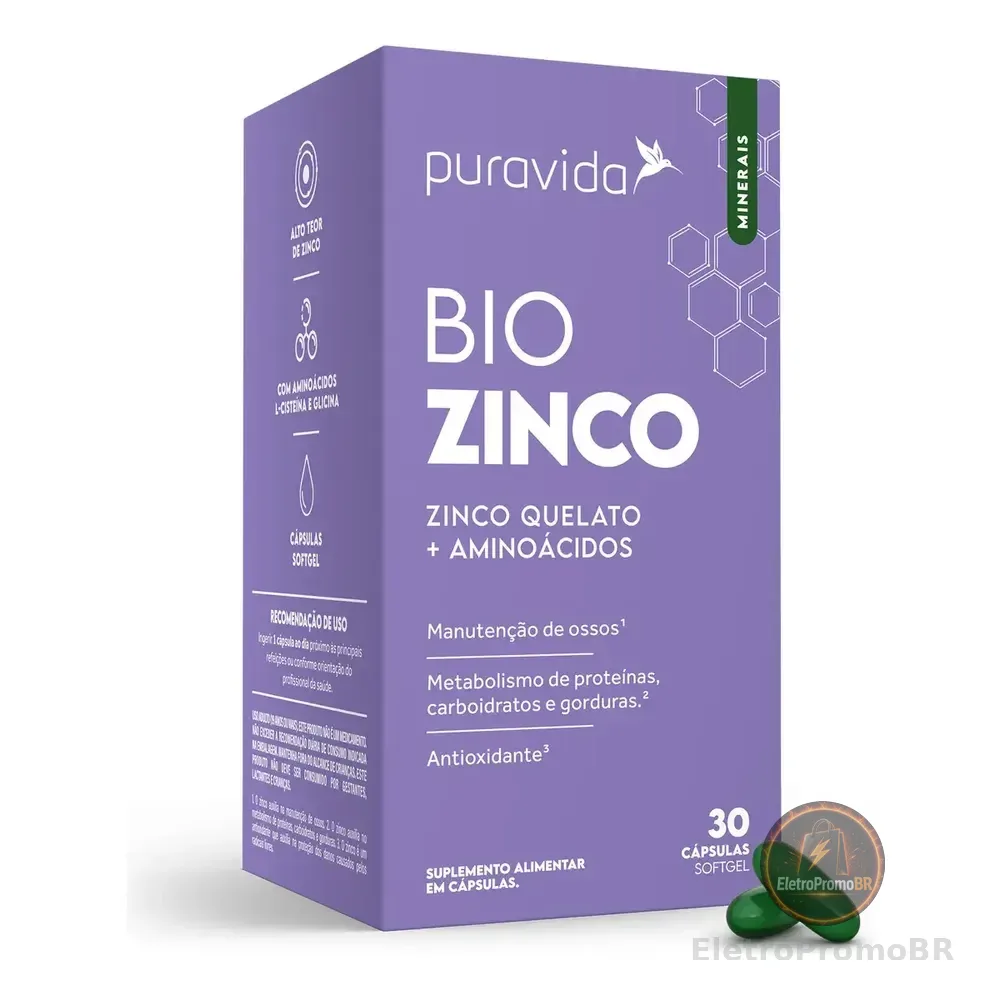 Bio Zinco 30 Cápsulas Sem Sabor Puravida Sem Sabor