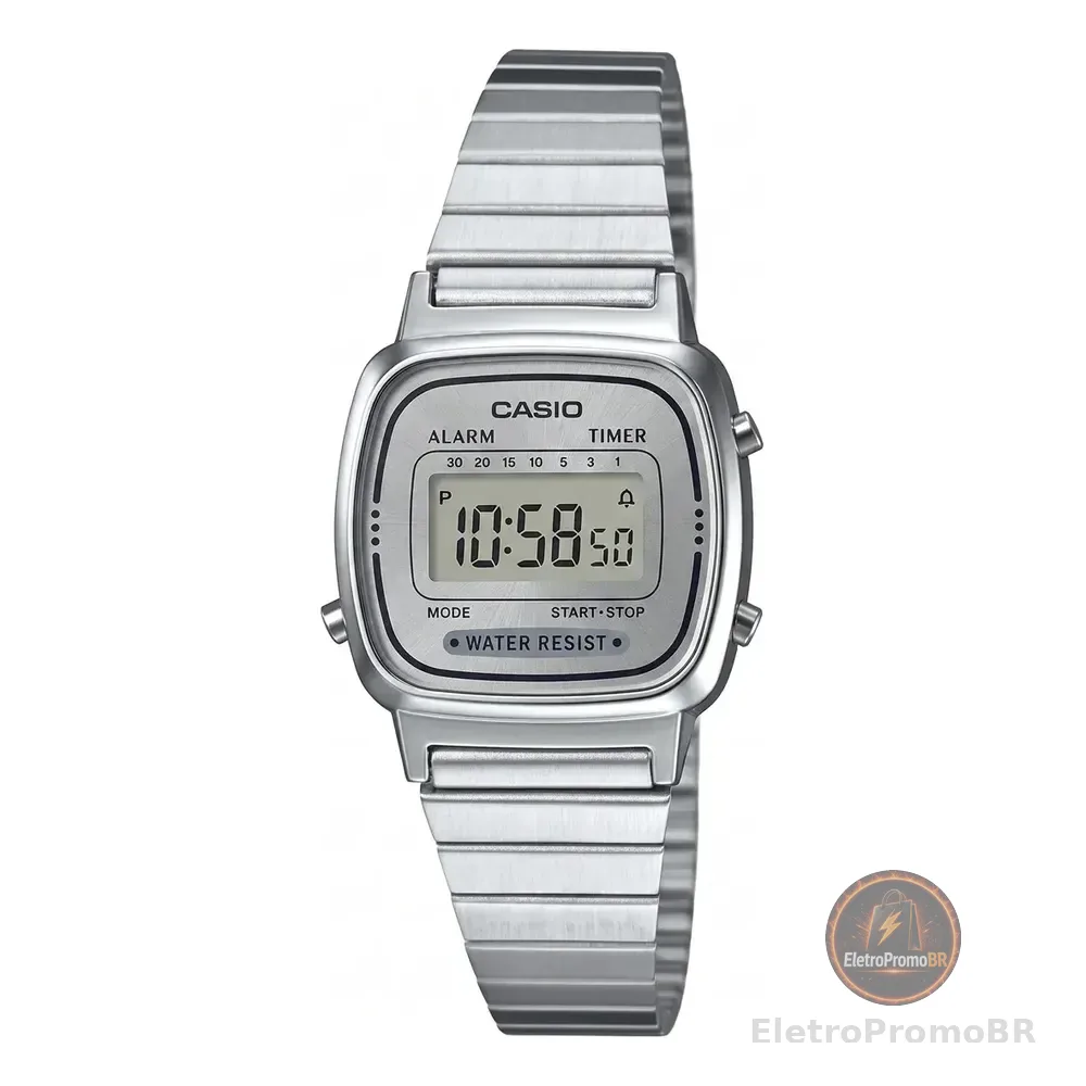 Relógio Feminino Casio Vintage Mini Ícone Retrô Prata Prateado Cinza