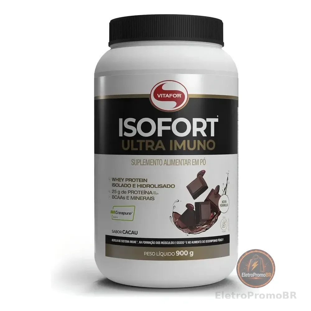 Whey Protein Vitafor Isofort Ultra Imuno 900g Cacau Com Creatina E Glutamina Chocolate Chocolate