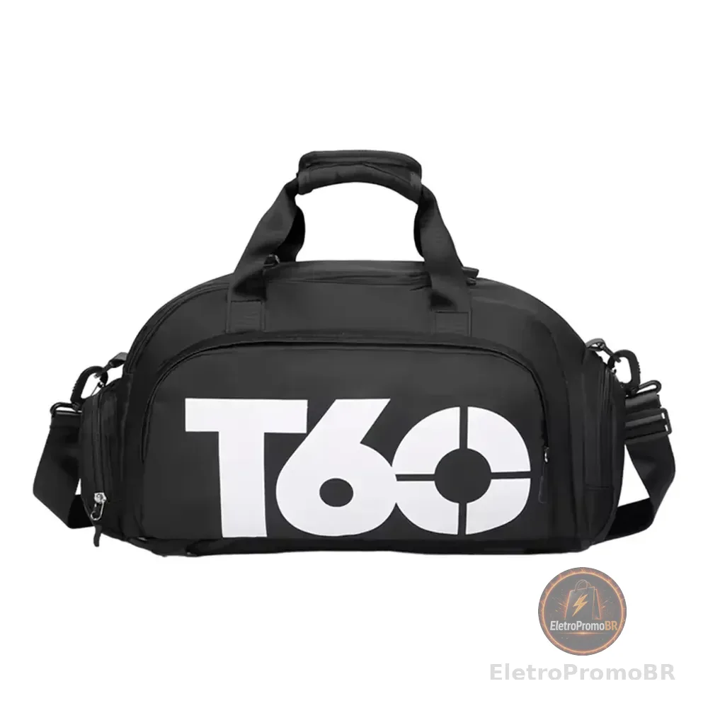 T60 Bolsa Academia Transversal Com Compartimentos Preto Liso