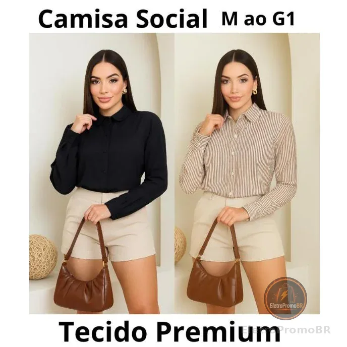 Camisa Social Manga Longa Feminina De Crepinho Listrado Tecido Não amassa Premium