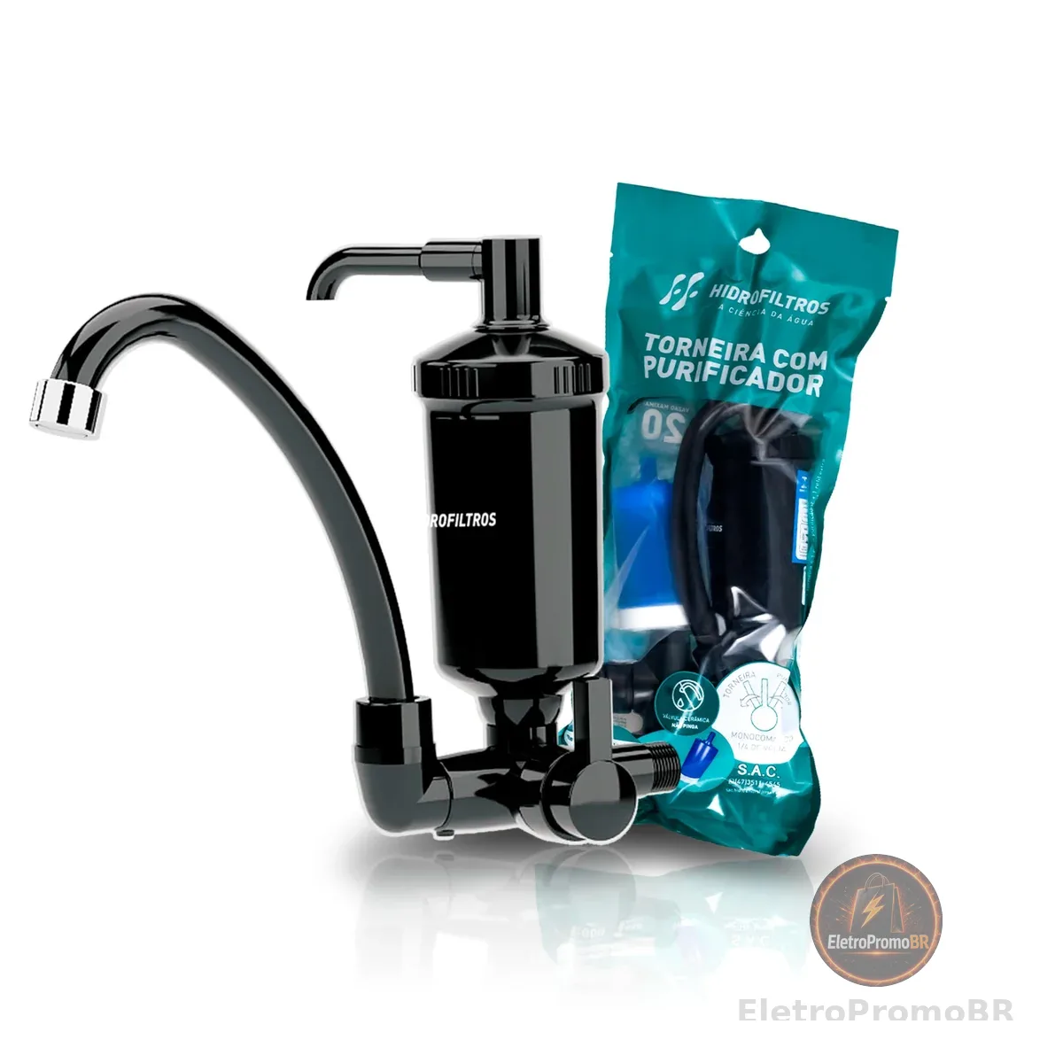 Hidrofiltros - Torneira de Cozinha Parede Pop com Filtro Purificador de Água Preta Hidrofiltros