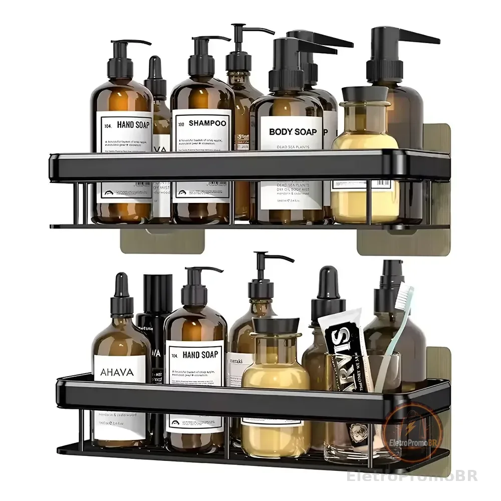 Kit 2 Suporte Shampoo Sabonete Banheiro Adesivo Parede Luxo Preto