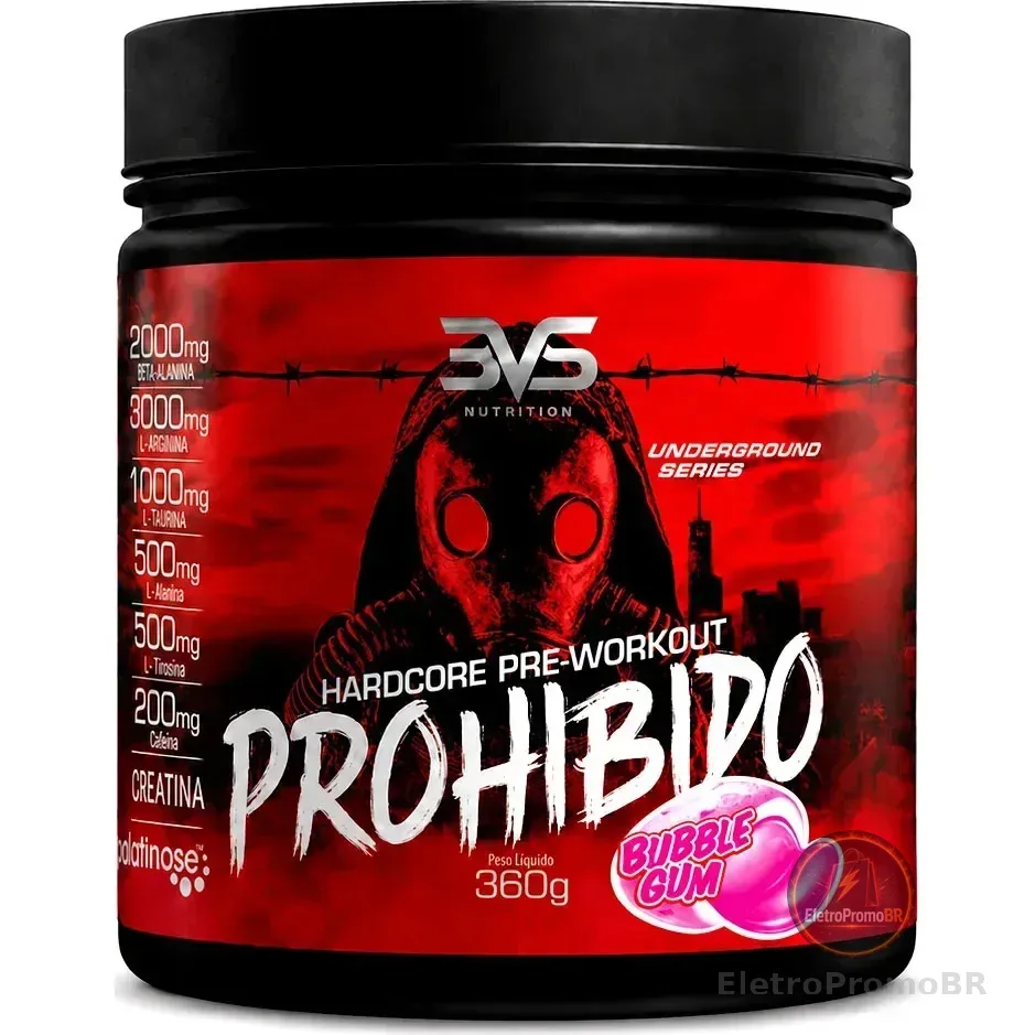 Prohibido Pré Treino 360g - Sabor: Bubble Gum - A Combinação Perfeita De 8 Ingredientes Que Proporcionam Energia Do Início Ao Fim Do Seu Treino