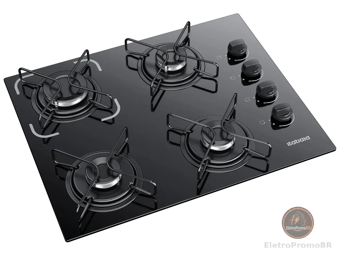 Cooktop 4 Bocas Itatiaia Essencial com Mesa de Vidro Temperado e Acendimento Automático Preto Bivolt