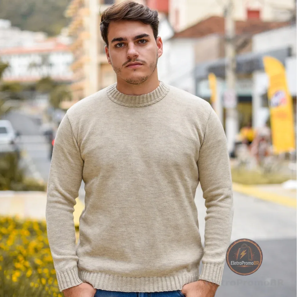 Suéter Masculino Tricô Blusa De Frio Gola Redonda Malha Grossa Envio Imediato