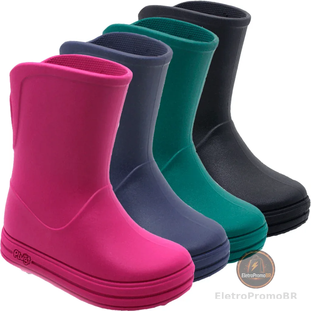 Bota Para Chuva Galocha Infantil Básica Reciclável Confortável Macio Plugt Linha Sustentável Cores