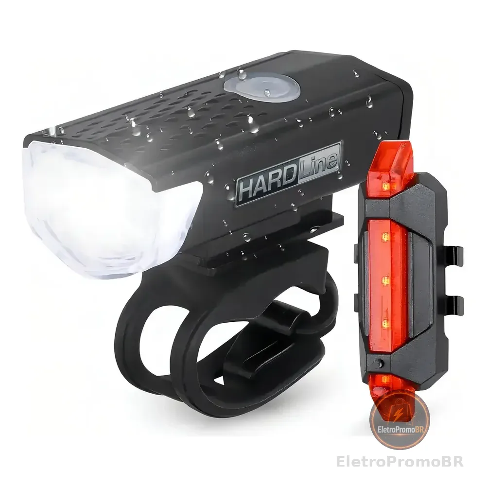 Kit Farol E Lanterna Para Bicicleta Hardline Recarregável Usb 400 Lúmens À Prova D'água Preto