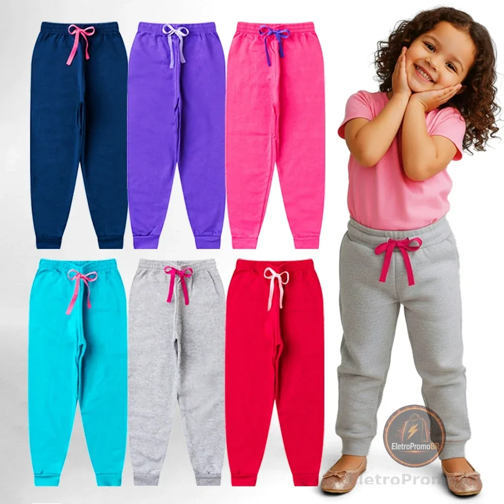 3 ou 5 Calças Moletom Infantil Menina Inverno Peluciado Kit Sortido