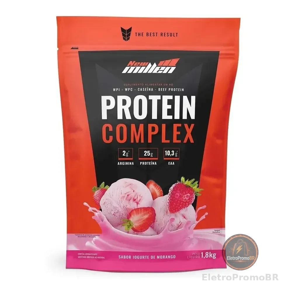 Suplemento En Pó New Millen Premium Proteínas De Protein Complex Sabor Iogurte De Morango X 1.8kg