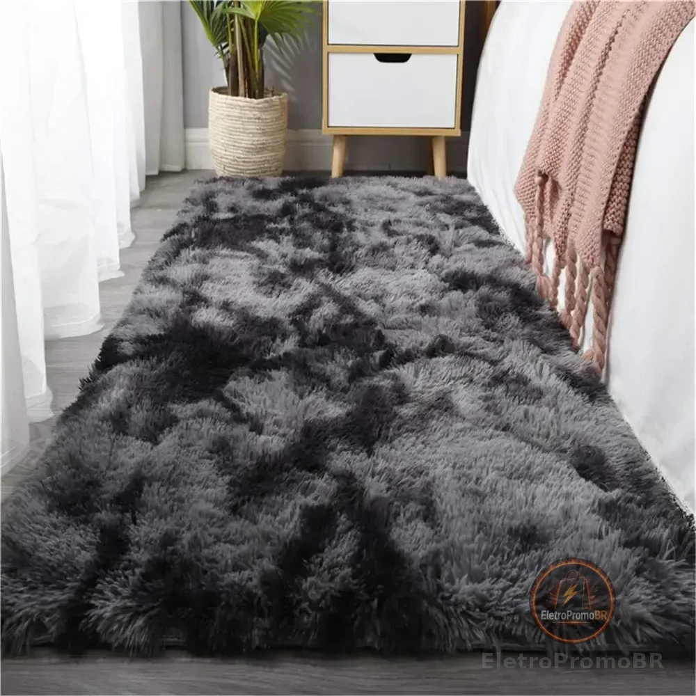 Passadeira Corredor 2,00x0,60 Tapete Super Peludo Beira De Cama Sala Quarto Cinza Mesclado 2 M 60 Cm