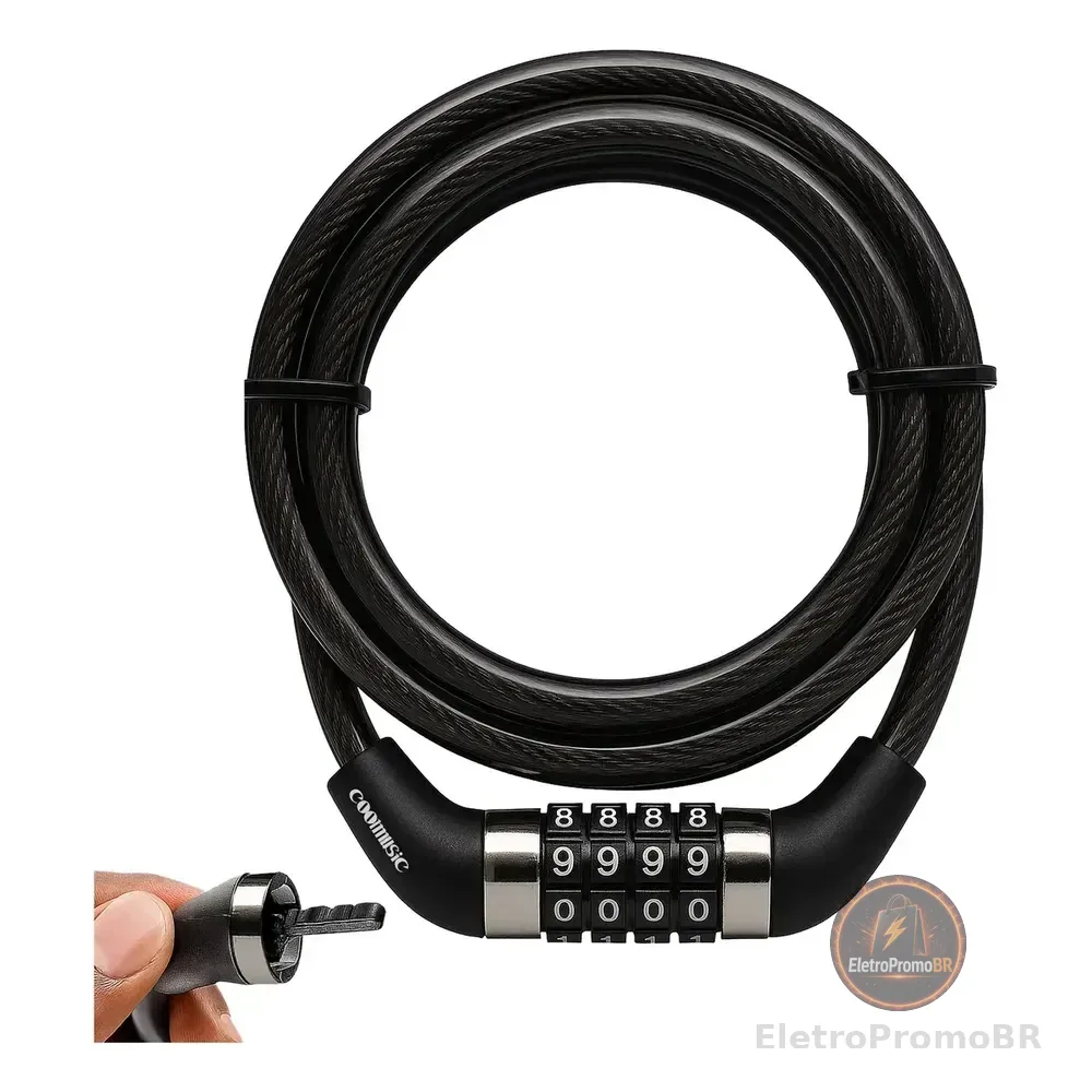 Cadeado Bicicleta Antifurto Trava Com Senha Aço Reforçado Para Bike Moto Corrente Portão Coolmusic Cor Preto