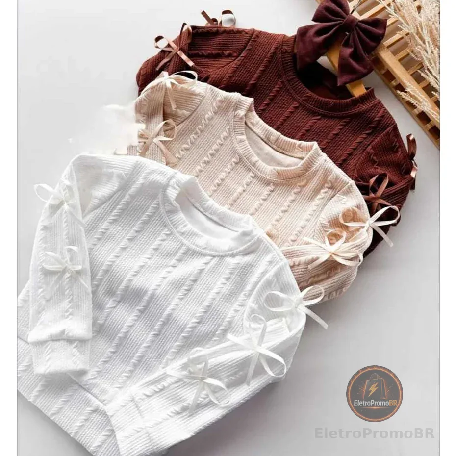 Blusa Infantil menina manga longa comprida lacinhos moda detalhe lacinhos frio inverno