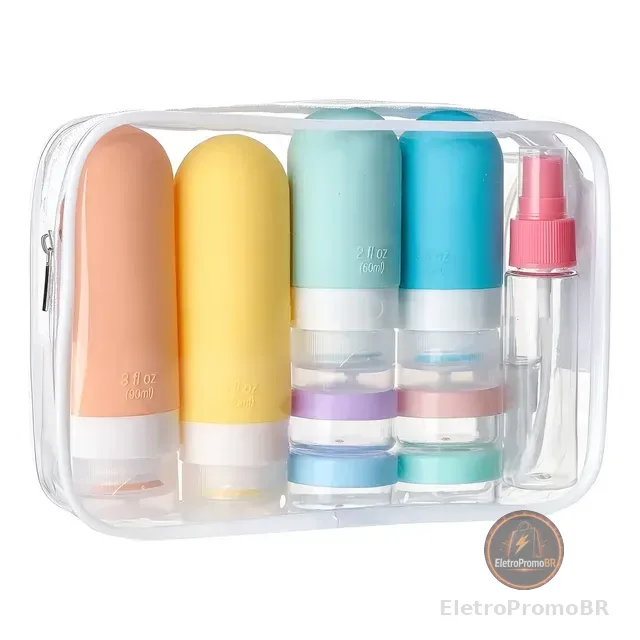 Kit 17  Potes Frascos Silicone Viagem Creme Cosméticos
