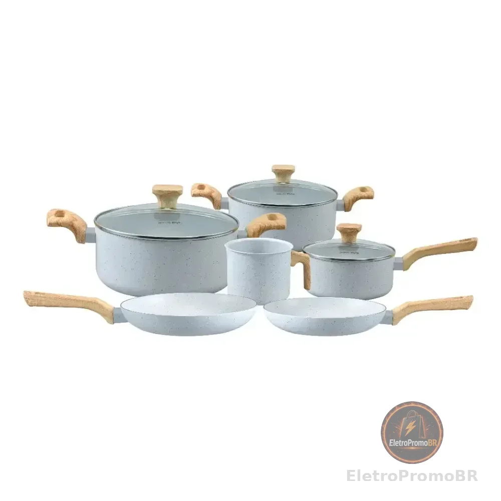 Conjunto De 6 Panelas Cerâmica Pratic Cook Indução Kit Antiaderente Soft Touch Mimo Style Cinza