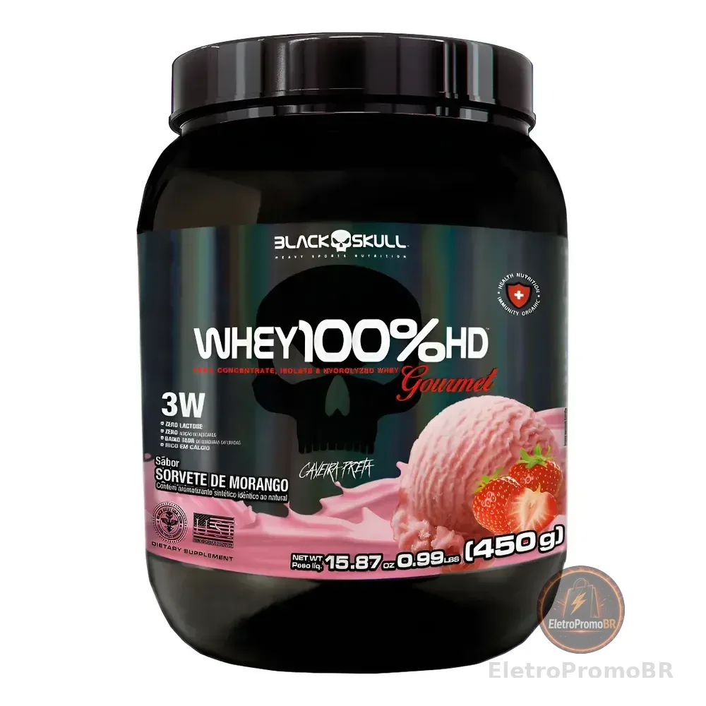 Whey 100%hd Gourmet 450g Black Skull Sabor Morango Morango