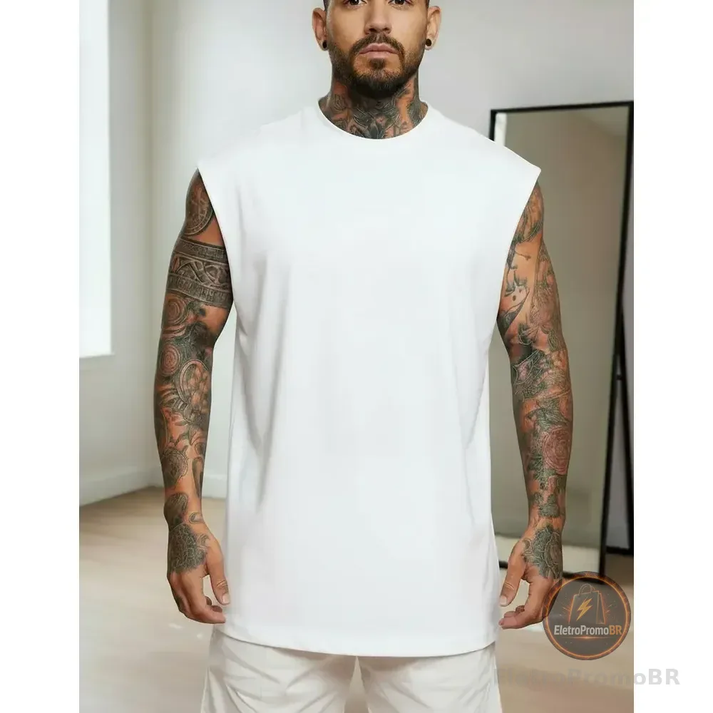 Regata Oversized Masculino Tamanho Grande Básica Lisa Branco P