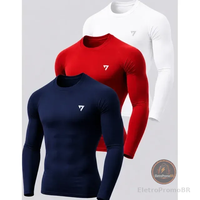 Kit 3 Camisetas Térmicas Masculina Segunda Pele Camisa Uv50-
