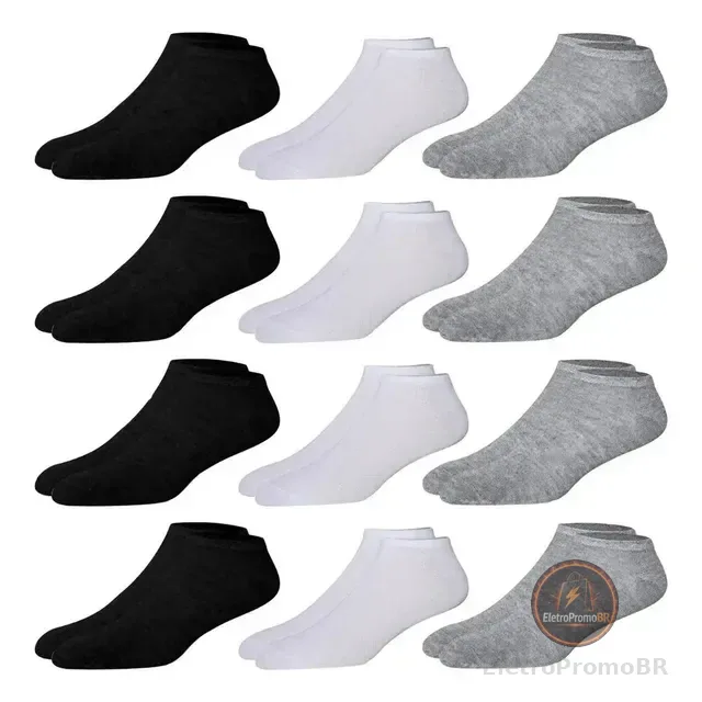 Kit 12 Pares Meia Soquete Cano Curto Preto 38 Ao 44 Premium