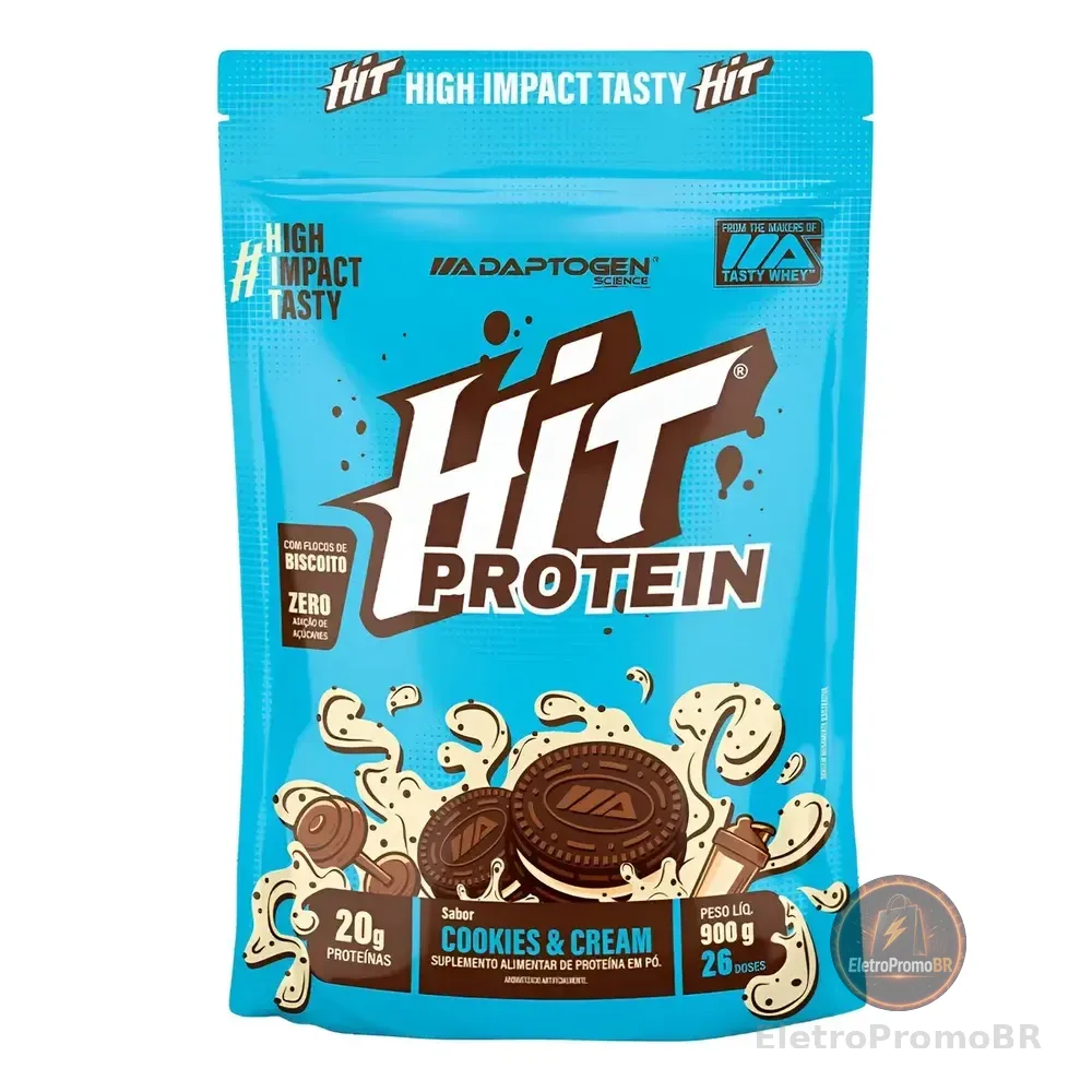 Suplemento Hit Protein Adaptogen Science Sachê 900g Whey Protein Zero Gluten Zero Açucar Sabor Cookies E Cream Cookies And Cream