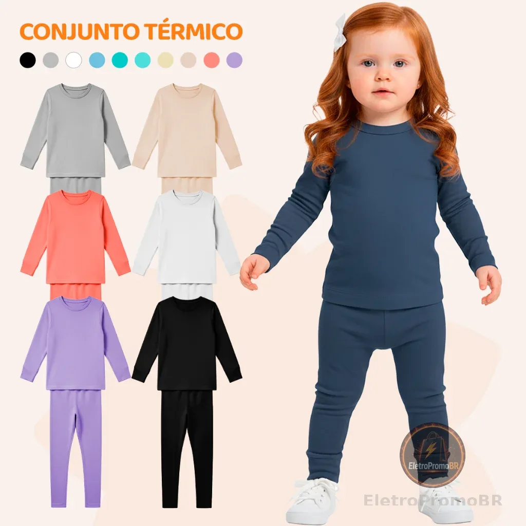 Kit 2 Conjuntos Térmicos Bebê Menina Quentinho Para Inverno Feminino De Frio Infantil Térmica Manga Longa e Calça