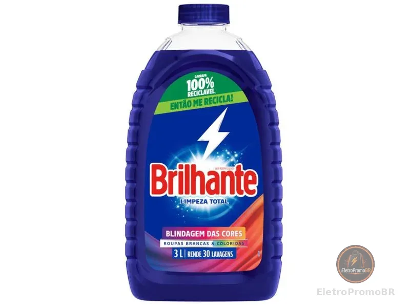 Sabão Líquido Lava Roupas Brilhante Limpeza Total 3L