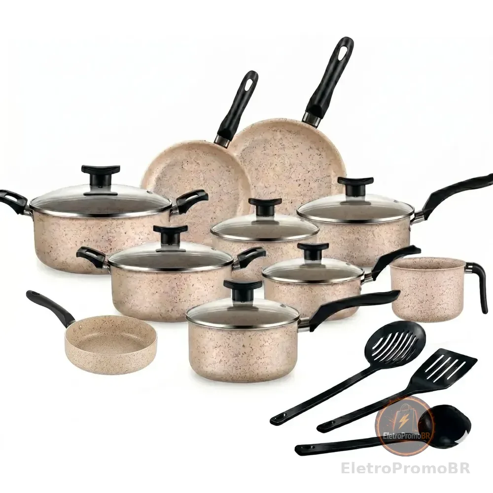 Jogo De Panelas 13 Peças Antiaderente Kit Cozinha Completa Marfim Bianco Vanilla Marfim Bianco Vanilla