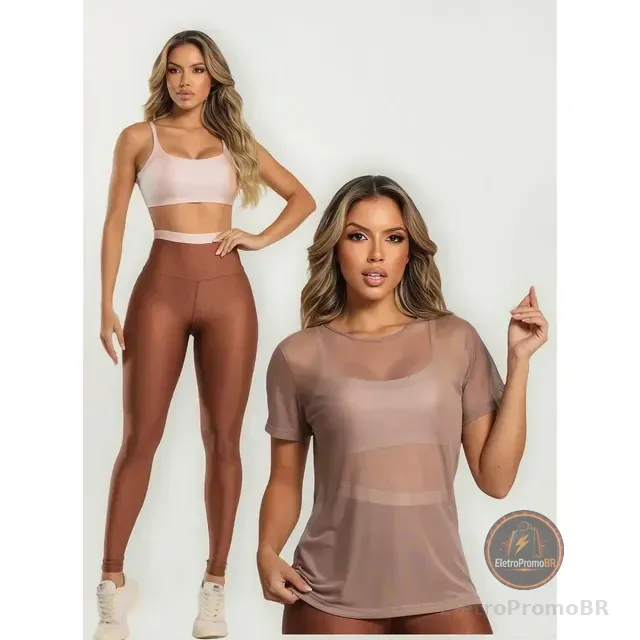 Kit Conjunto Cropped Legging + Blusa Fitness Academia K