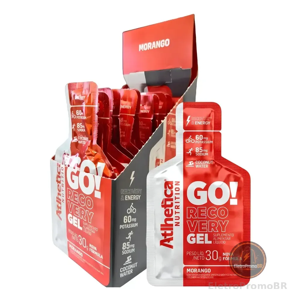 Carboidrato Gel Atlhetica Ciclismo Go Recovery Gel (10x30g) Sabor Morango