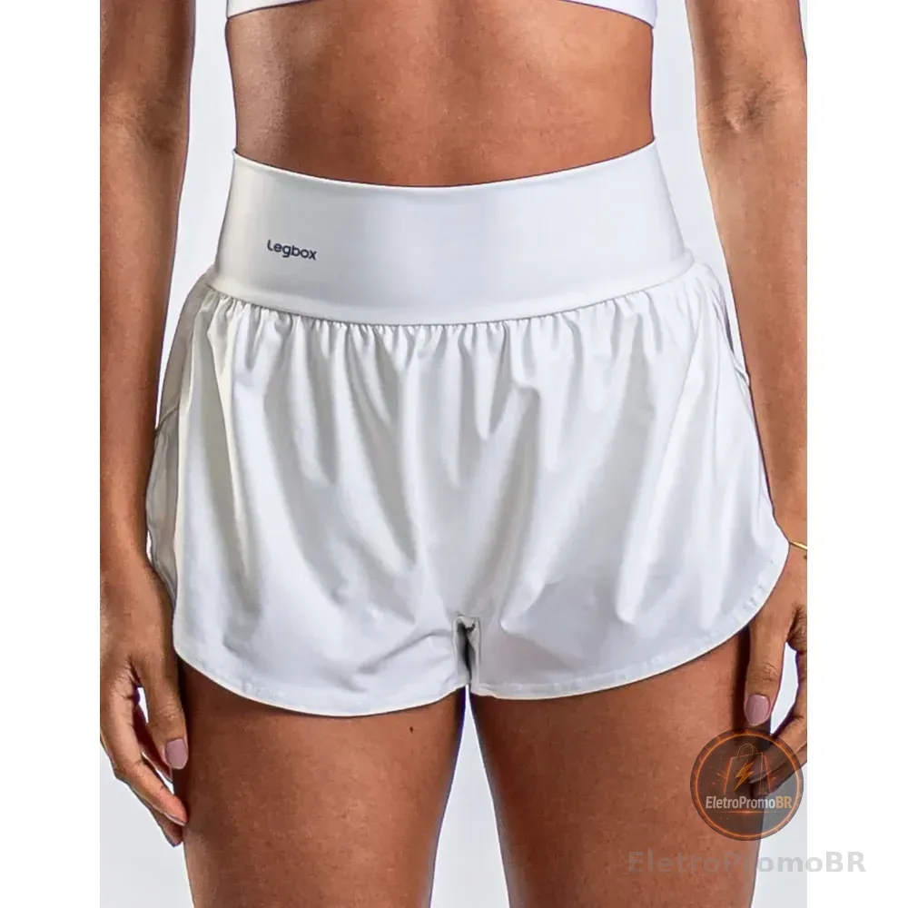 Short Corrida Duplo Feminino Legbox Academia Treino Fitness Branco Lisa M