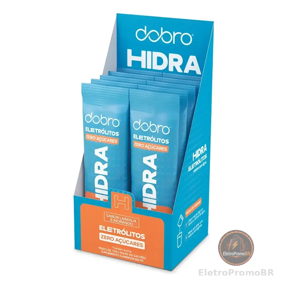 Hidra Eletrolitos Dobro Caixa Com 10 Sachês De 7g Sabor Laranja E Morango