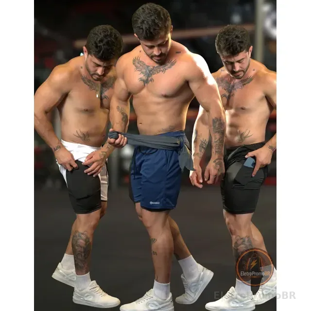 Kit 3 Short Duplo 2 Em 1 Bermudas Compressão Academia Run Uv