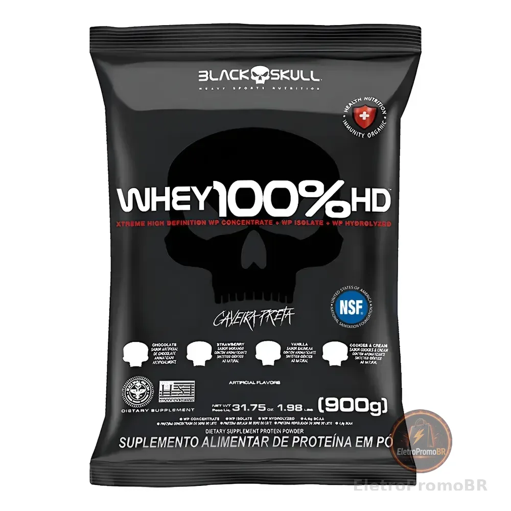 Whey Protein 3w Black Skull 900g Refil 100% Hd Concentrado Sabor Chocolate