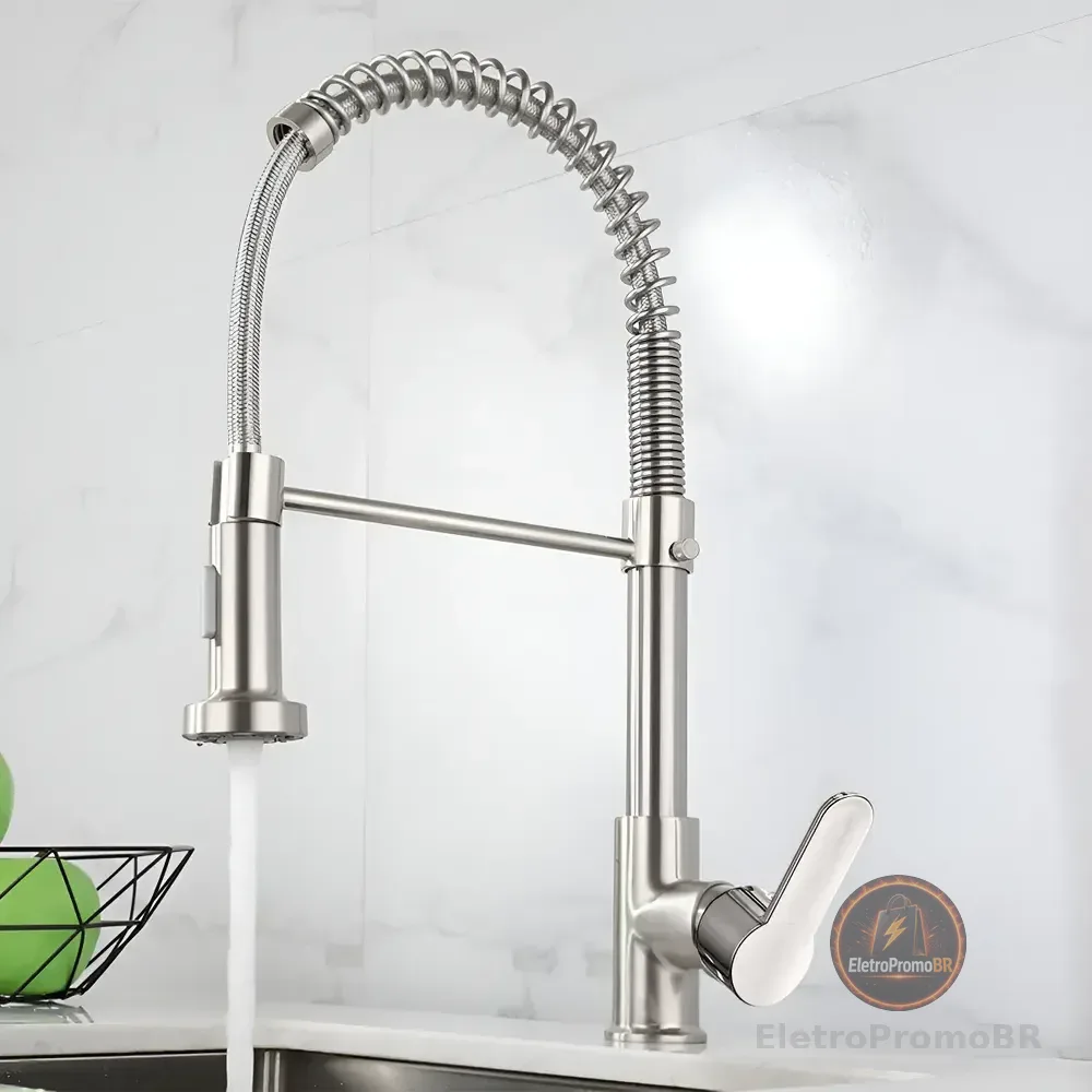 Torneira Cozinha Gourmet Bancada Flexível Monocomando Misturador Pia Acabamento B22-silvery Cor Prateado