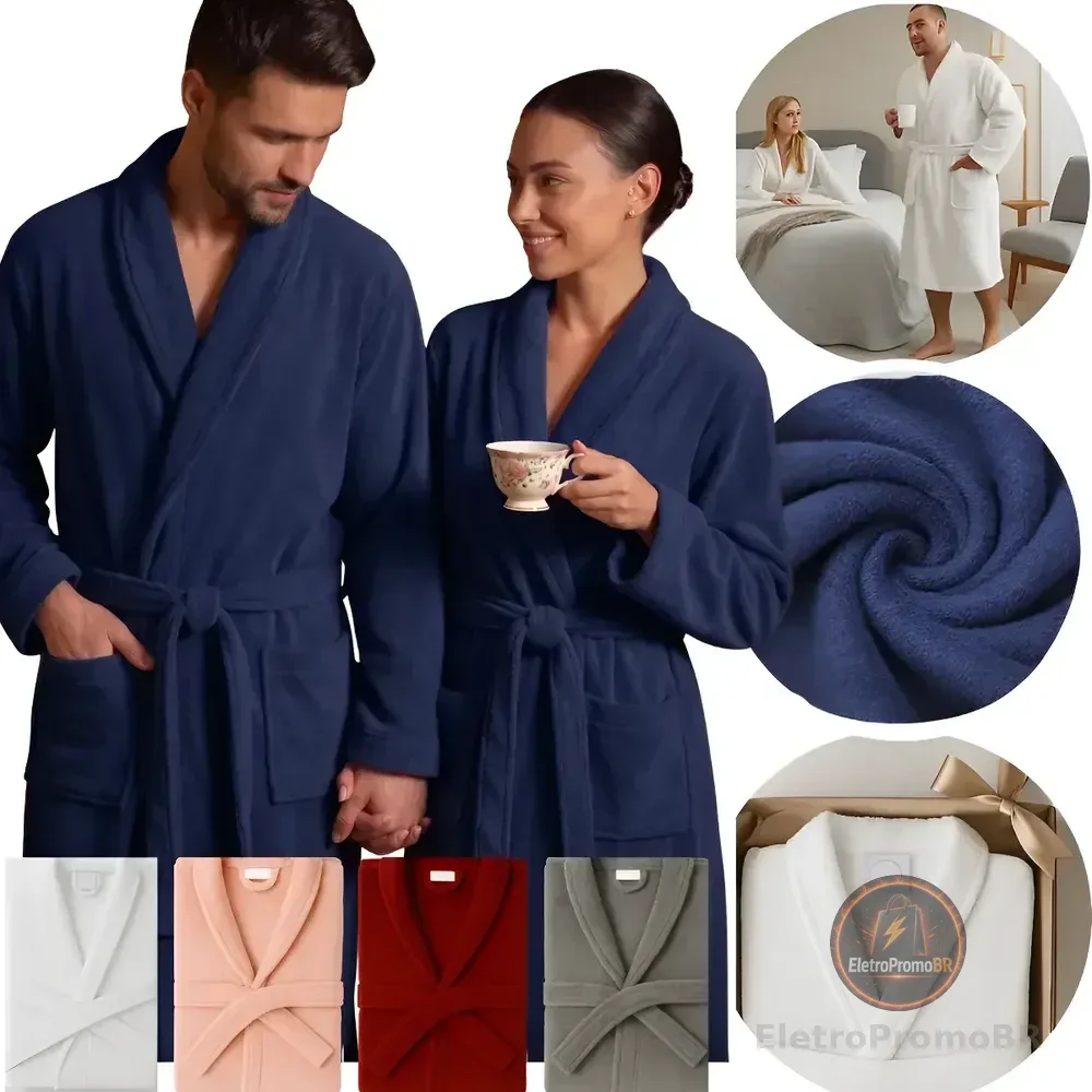 Roupão Adulto Microfibra Feminino Masculino Banho Inverno Azul Escuro Profundo M