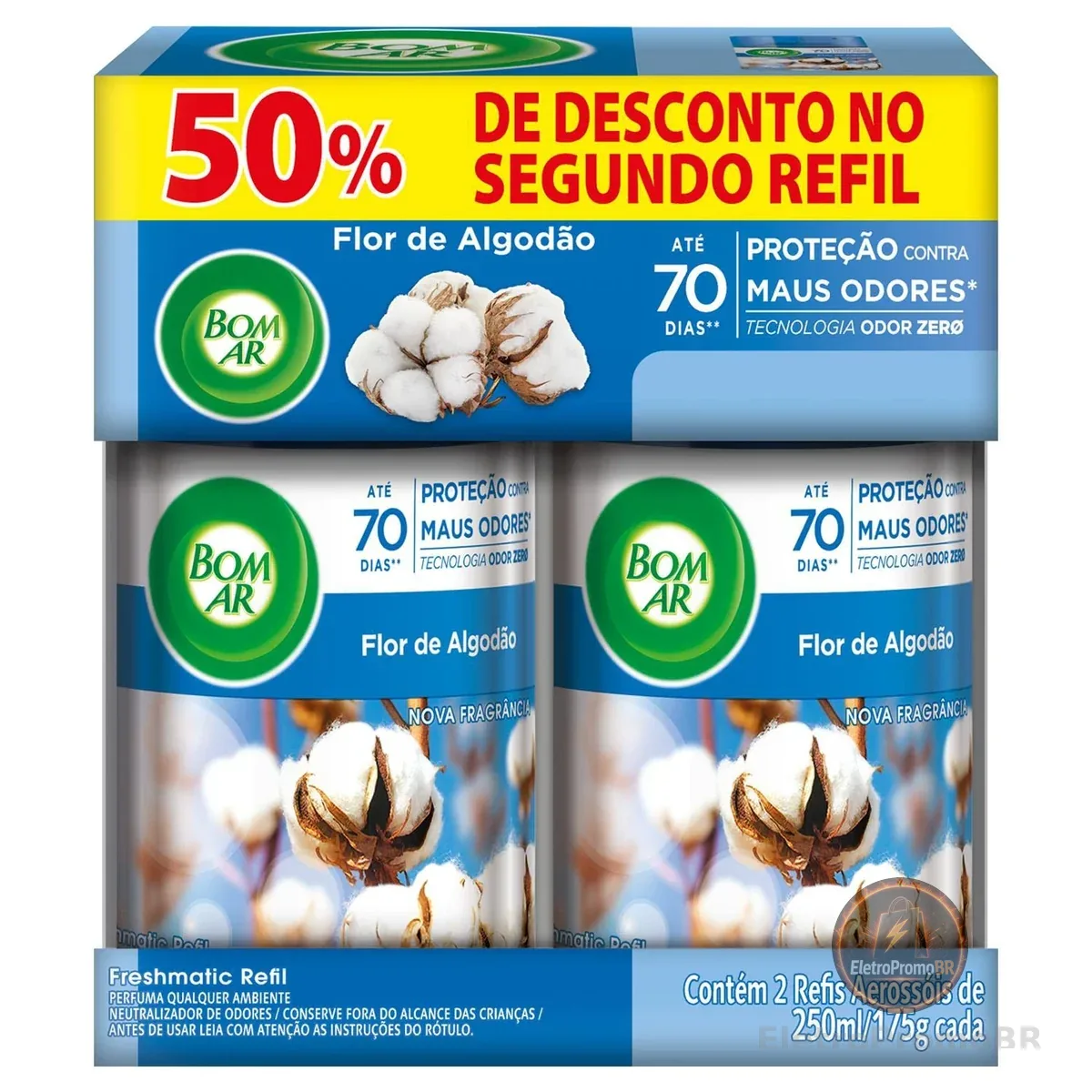 Aromatizador de Ambiente Bom Ar Automático Aerossol Freshmatic Refil na 2ª Unidade Flor de Algodão
