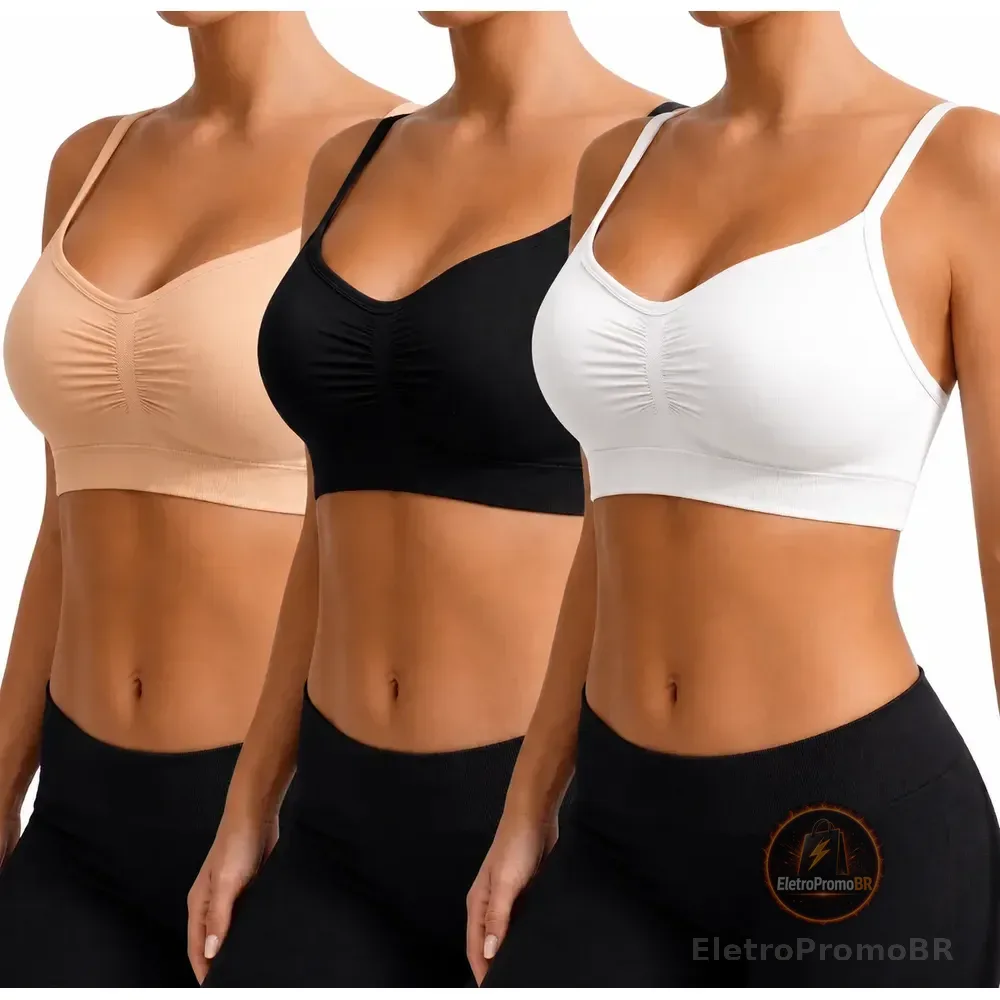 Kit 3 Top Sutiã Sem Costura Com Alça Ajustável Sensual Macio Sortidas Liso G- 44