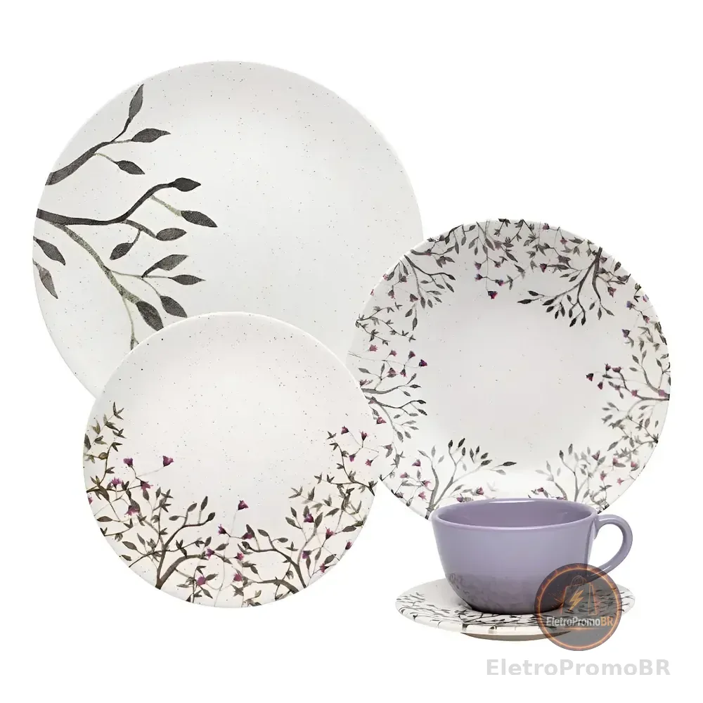 Aparelho De Jantar E Chá 20 Pçs Oxford Unni Lilac Cor Branco Florido