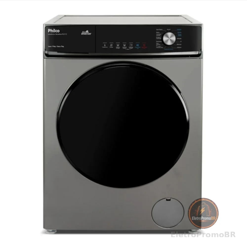 Lava e Seca Philco 16 Programas Eco Inverter 11kg Titânio PLS11C