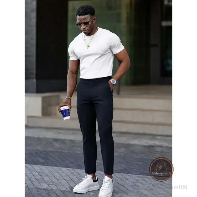 Calça Alfaiataria Masculina Slim Fit Elastano