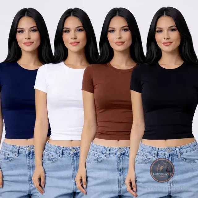 Kit 4 Baby Tee Feminina Academia Blusa Dia A Dia Confortavel