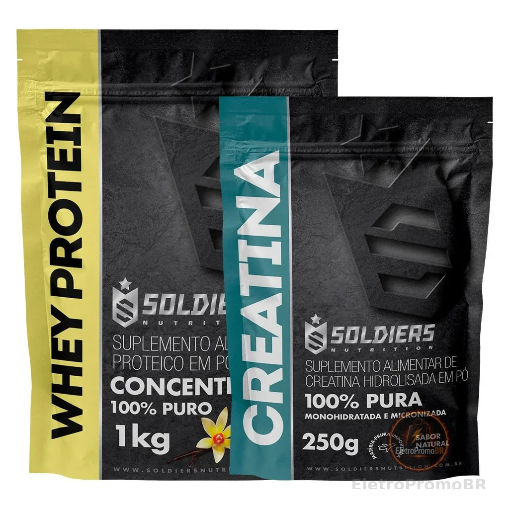 Kit: Whey Protein Concentrado 1Kg + Creatina Monohidratada - 100% Importado - Soldiers Nutrition