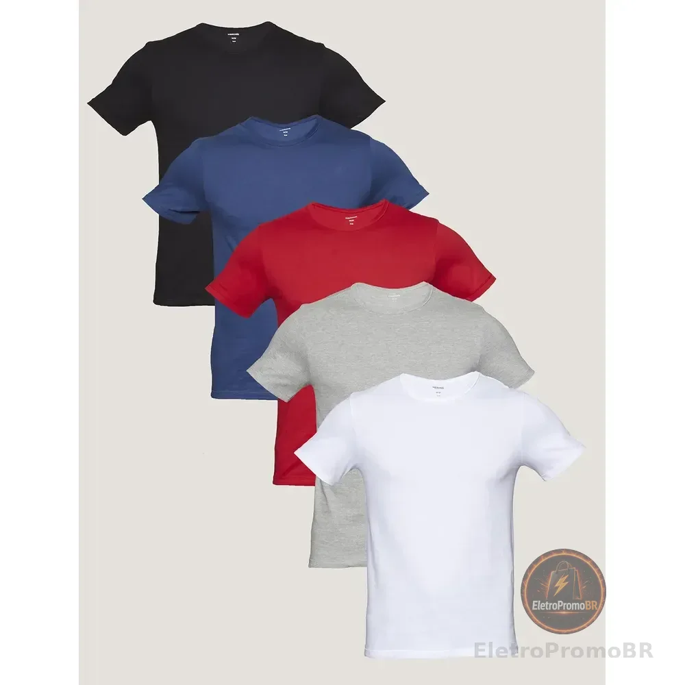 Kit Com 5 Camisetas Masculinas Lisa Multicolorida Azul Lisa M