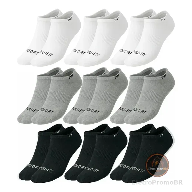 Kit 9 Pares Meias Polo Fit Cano Baixo Original Algodão