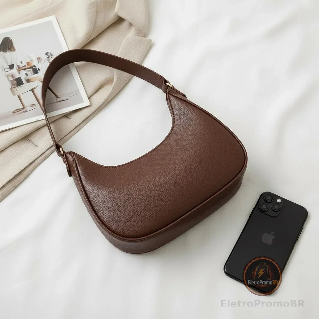 Bolsa Feminina Café Baguete Espaçosa De Ombro Estilosa Casual