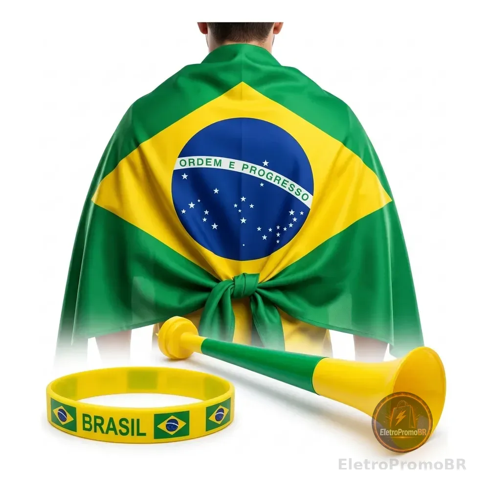Kit Torcedor Copa Do Mundo Brasil Bandeira Vuvuzela Hexa