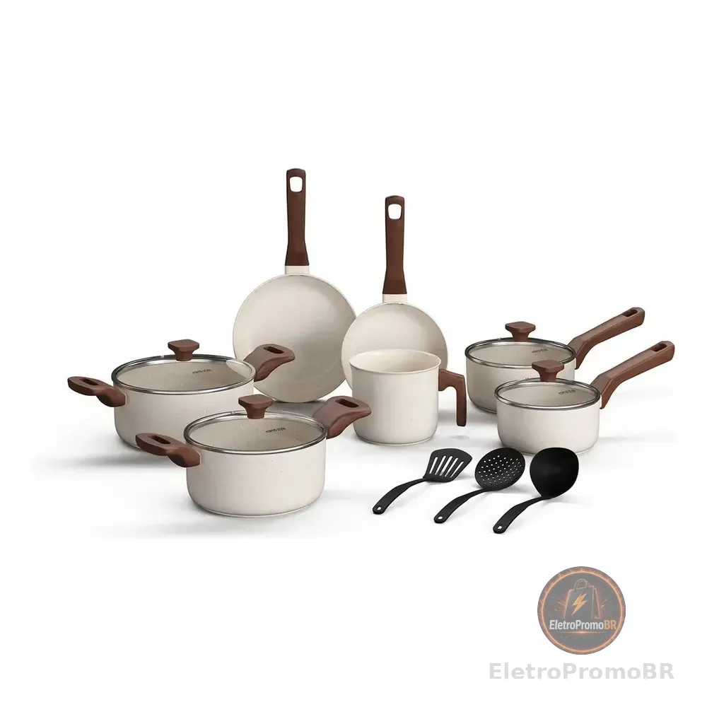 Jogo De Panelas Com 10 Peças Mimo Style Pratic Cook Mármol Cor Branco Marmol / Vanilla