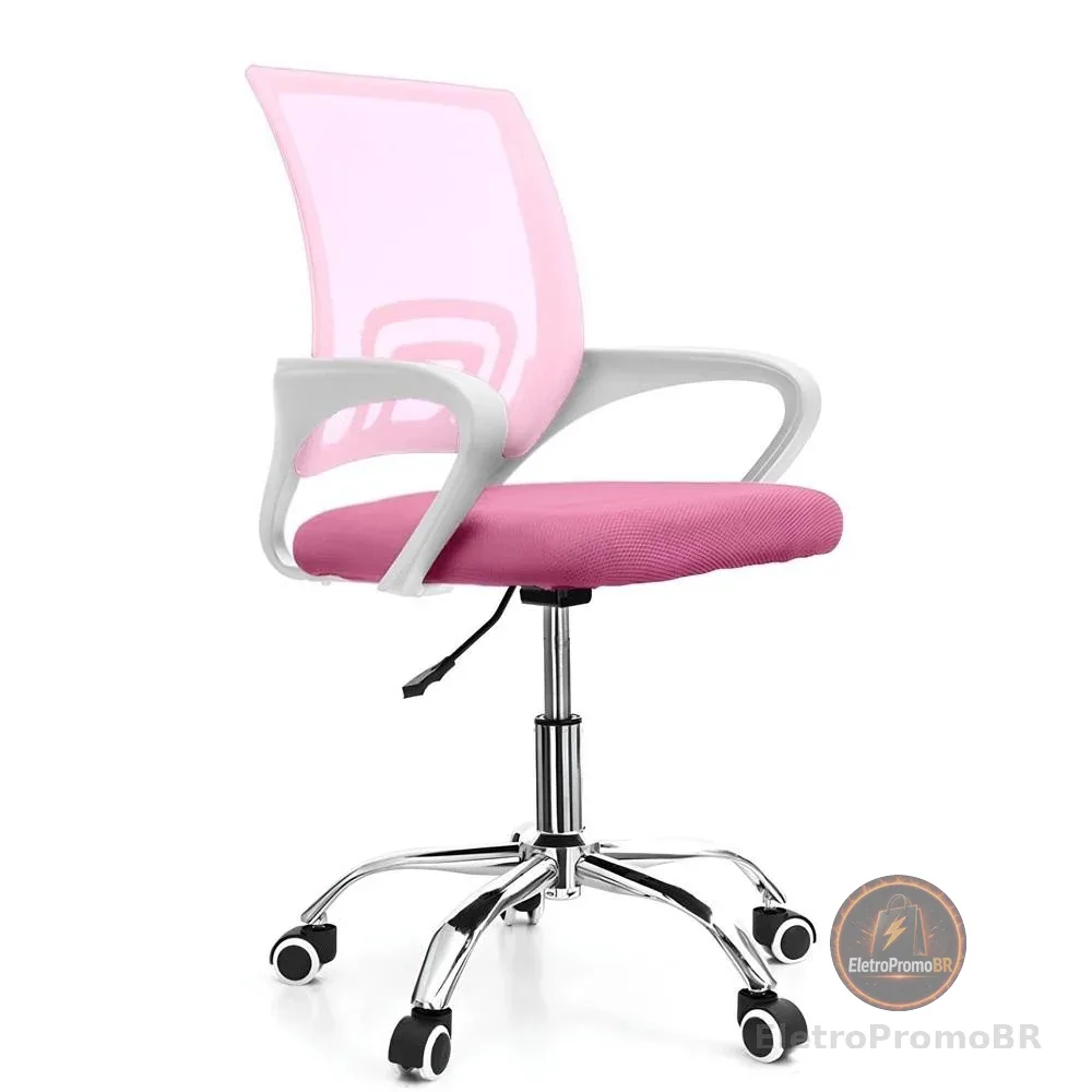 Cadeira de Escritório Secretária Base Cromada com Rodinha Fortt Lisboa Rosa - CSF02-R
